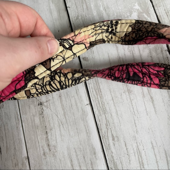 PREOWNED VERA BRADLEY PINK FLORAL TOTE BAG SHOULDER PURSE BROWN - Picture 3 of 10